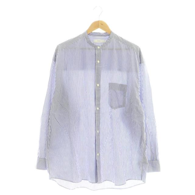 【中古】グラフペーパー Graphpaper  Broad LS Oversized Band Collar Shirt ストライプ バンドカラーシャツ 1 青 白