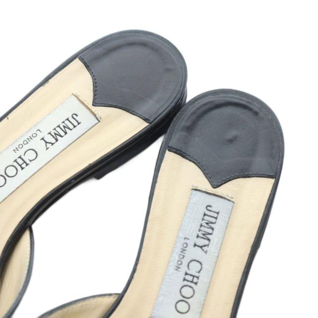 【中古】ジミーチュウ ミュール サンダル フラット ポインテッドトゥ レザー 本革 リボン スタッズ 37.5 24.5cm 黒