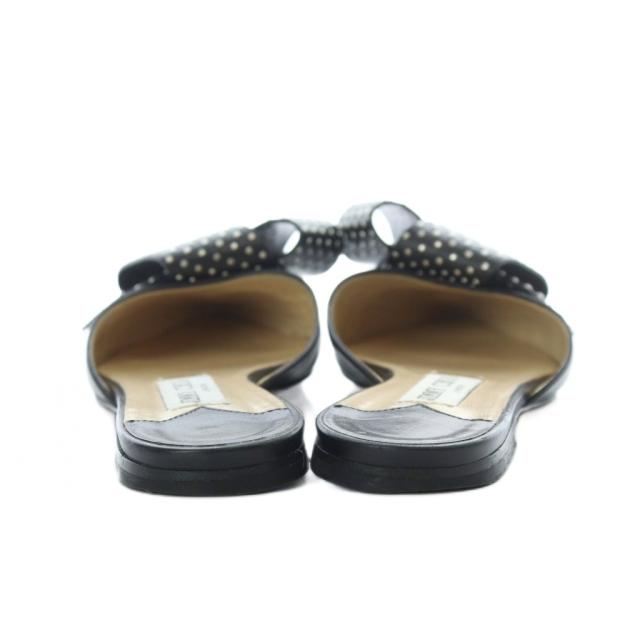 【中古】ジミーチュウ ミュール サンダル フラット ポインテッドトゥ レザー 本革 リボン スタッズ 37.5 24.5cm 黒