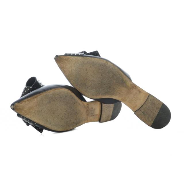 【中古】ジミーチュウ ミュール サンダル フラット ポインテッドトゥ レザー 本革 リボン スタッズ 37.5 24.5cm 黒