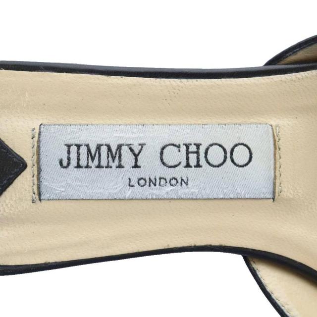 【中古】ジミーチュウ ミュール サンダル フラット ポインテッドトゥ レザー 本革 リボン スタッズ 37.5 24.5cm 黒