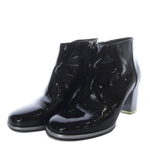 【中古】シャネル CHANEL ブーティ ブーツ ショート ハイヒール ココマーク パテントレザー 37.5C ブラック G30263