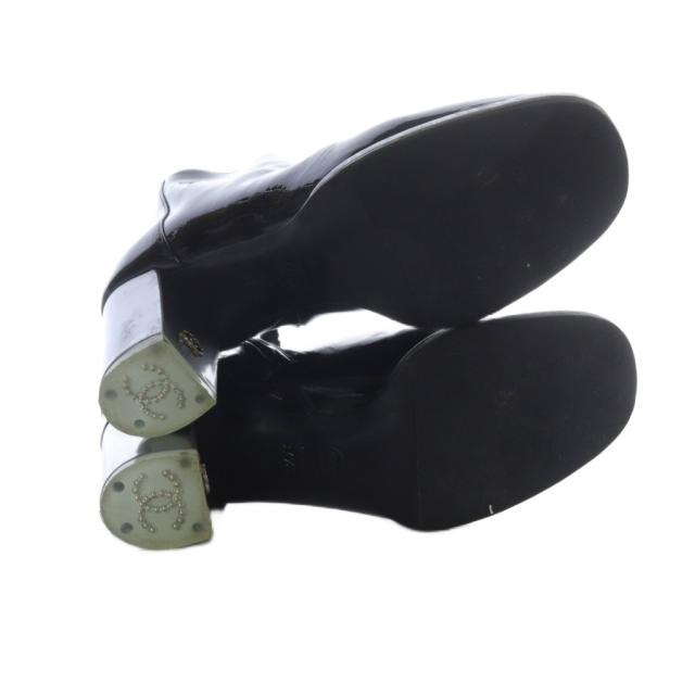 【中古】シャネル CHANEL ブーティ ブーツ ショート ハイヒール ココマーク パテントレザー 37.5C ブラック G30263