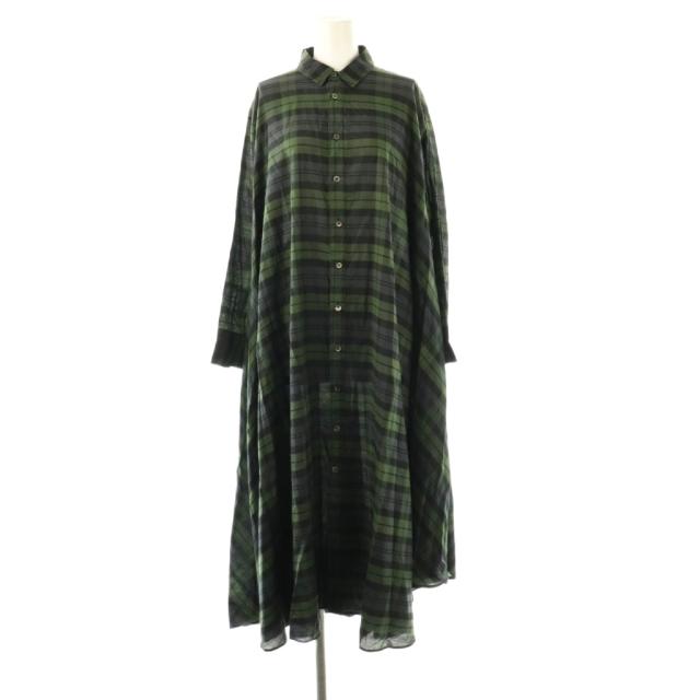 【中古】オールドマンズテーラー R&D.M.Co シルク混 チェックワンピース ネイビー グリーン ブラック