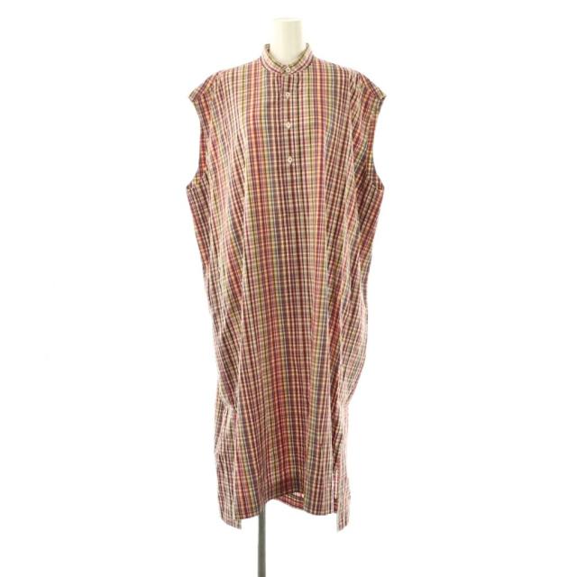 【中古】ブラミンク BLAMINK チェック バンドカラー ノースリーブ ワンピース シャツワンピ 36 マルチカラー