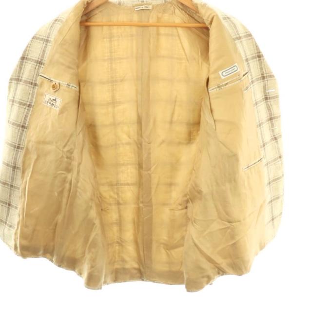 【中古】エルメス HERMES G115チェック柄3Bテーラードジャケット シングル 50 ベージュ /HK ■OS ■AD メンズ 中古】エルメス HERMES G115チェック柄3Bテーラードジャケット