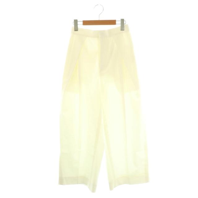 【中古】エブール ebure ストレッチラチネ ワイドパンツ タック 36 ホワイト /CX ■OS レディース