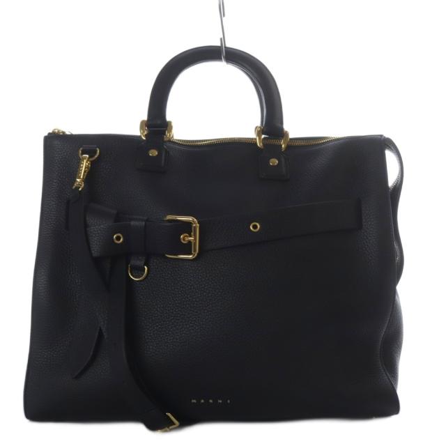 【中古】マルニ MARNI Treasure Bag レザー2wayトートバッグ ショルダーバッグ 斜め掛け ブラック /YO22 レディース