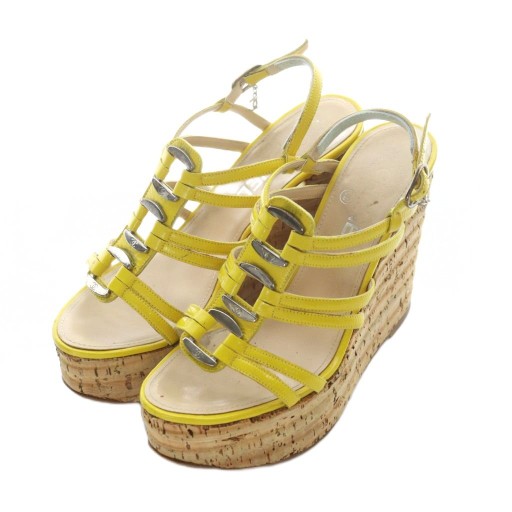 【中古】シャネル CHANEL ウェッジソールサンダル ヒール 厚底 36 23cm 黄色 イエロー /RI ■OS レディース