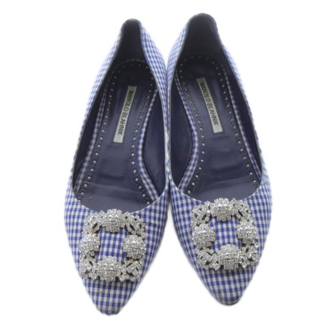 【中古】マノロブラニク フラットパンプス ポインテッドトゥ 36.5cm 青 ブルー 白 ホワイト /SR レディース