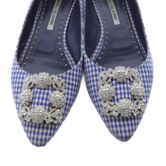 【中古】マノロブラニク フラットパンプス ポインテッドトゥ 36.5cm 青 ブルー 白 ホワイト /SR レディース