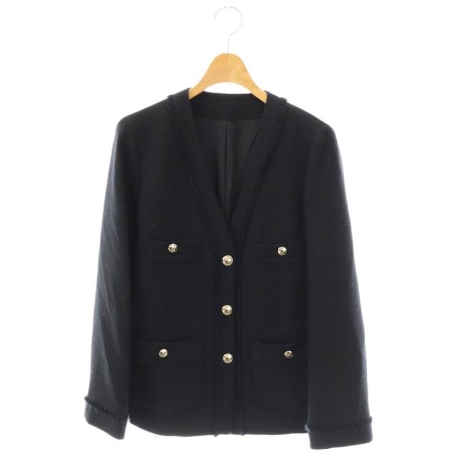 【中古】アナイ ANAYI 24AW ウールプリペラVネックロング ジャケット ノーカラー 36 ネイビー /HK ■OS レディース