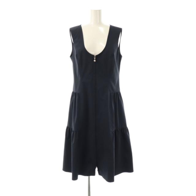 【中古】エムズグレイシー M'S GRACY 23年製 ジャンパースカート ワンピース 膝丈 ノースリーブ 38 紺 ネイビー