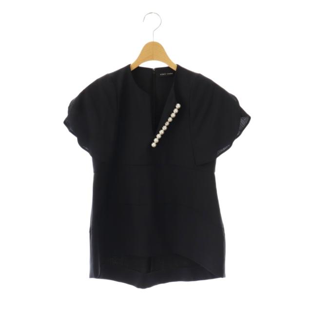 YOKOCHAN ヨーコチャン フレアスリーブパールスリットラインブラウス