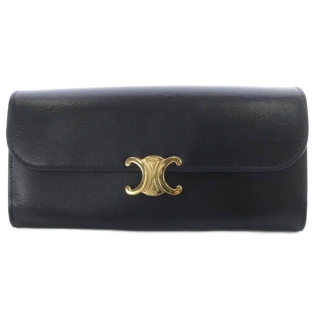 【中古】セリーヌ CELINE ラージウォレット トリオンフ シャイニーカーフスキン 長財布 二つ折り ブラック 中古】セリーヌ CELINE ラージウォレット トリオンフ 長財布 二つ折り