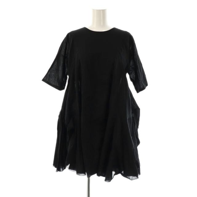 【中古】アユーシ AAYUSHI ボリュームフレアハーフスリーブワンピース チュニック ブラック /ES ■OS ■SH レディース
