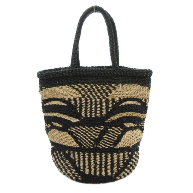 【中古】ロワン loin かごバッグ トート 総柄 編み込み 黒 ブラック ベージュ /AE レディース