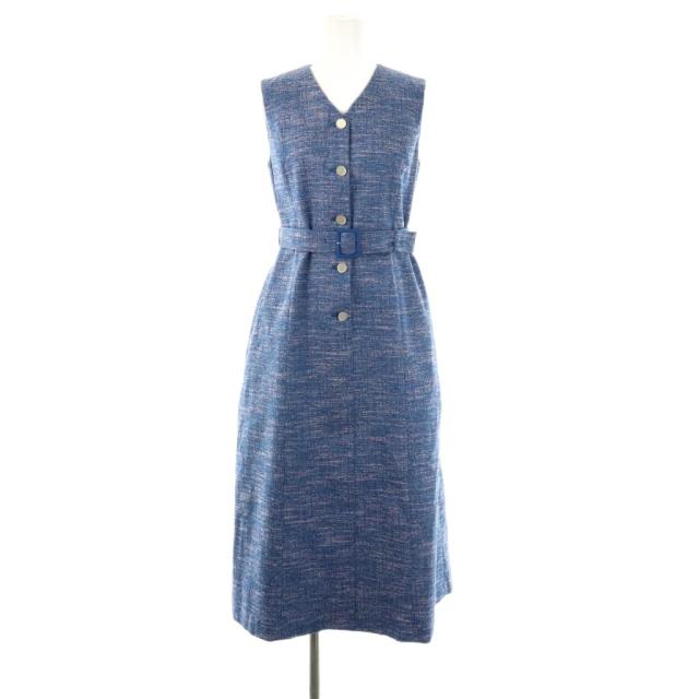【中古】未使用品 アナイ ANAYI 25SS スラブツイードベルト付き ワンピース ミモレ ロング ノースリーブ 34 青 ブルー
