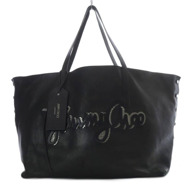 【中古】ジミーチュウ JIMMY CHOO トートバッグ ショルダーバッグ ロゴデザイン レザー ブラック