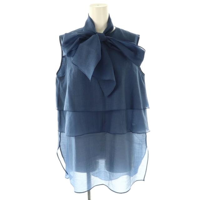 【中古】ドメル DOMELLE 24年製 AIRY BLOUSE WITH TIE ブラウス プルオーバー ティアード シアー 9 ネイビー