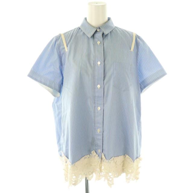 【中古】サカイ sacai レースドッキングシャツ ブラウス ストライプ 2 水色 紺 オフホワイト 21-05595 レディース