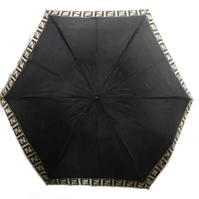 【中古】フェンディ FENDI ズッカ柄折り畳み傘 総柄 黒 ブラック ベージュ /SR ■SH ■OH レディース