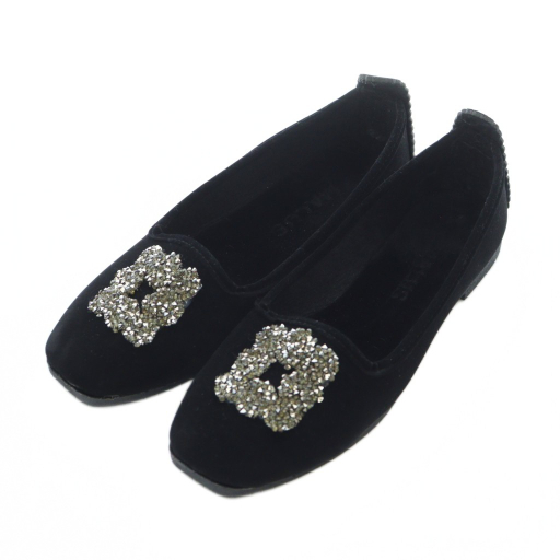 【中古】マリュス 25AW Velvet bijou shoes バレエシューズ フラット ビジュー 37 23.5cm 黒 ブラック ■SH