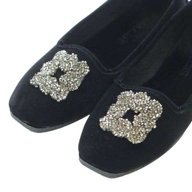 【中古】マリュス 25AW Velvet bijou shoes バレエシューズ フラット ビジュー 37 23.5cm 黒 ブラック ■SH