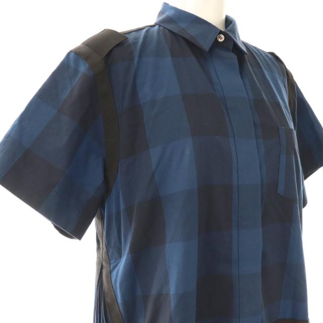 【中古】サカイ チェックコットンポプリンワンピース 半袖 ロング 2 ネイビー ブラック 20-05188 /DO ■OS 中古】サカイ チェックコットンポプリンワンピース 半袖 ロング 2