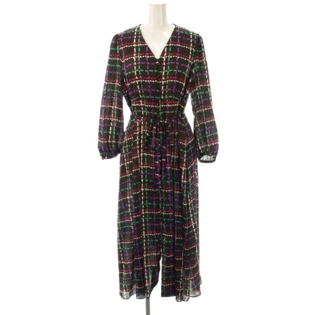 【中古】グレースクラス 23AW ヘリンボーンチェックプリントワンピース ロング 長袖 36 マルチカラー /DO ■OS