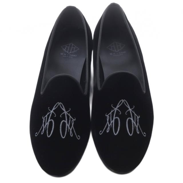 【中古】ダブルエイチ w+h 福島モデル ベルベット ルームシューズ 7.5 25.5cm 黒 TWH-0001 /SR ■SH メンズ