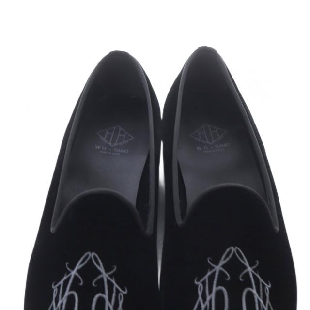 【中古】ダブルエイチ w+h 福島モデル ベルベット ルームシューズ 7.5 25.5cm 黒 TWH-0001 /SR ■SH メンズ