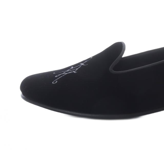 【中古】ダブルエイチ w+h 福島モデル ベルベット ルームシューズ 7.5 25.5cm 黒 TWH-0001 /SR ■SH メンズ