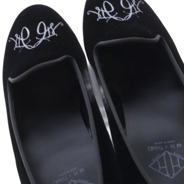 【中古】ダブルエイチ w+h 福島モデル ベルベット ルームシューズ 7.5 25.5cm 黒 TWH-0001 /SR ■SH メンズ