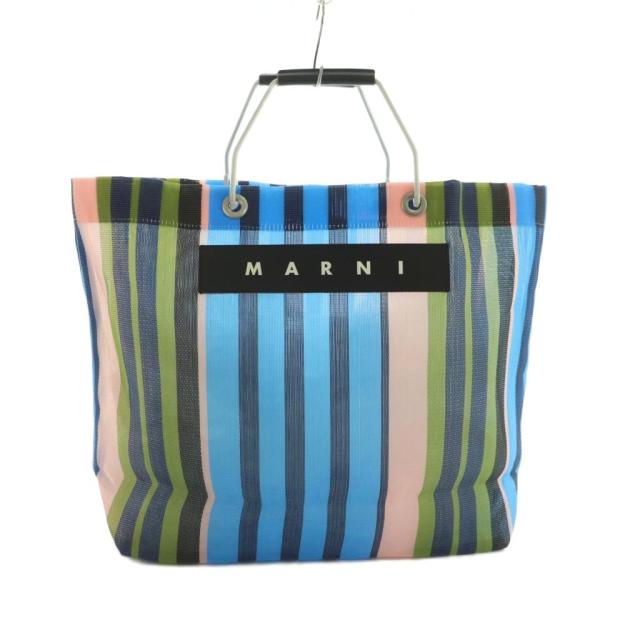 【中古】マルニ MARNI フラワーカフェ トートバッグ ストライプ柄 メッシュ マルチカラー /MI ■OS レディース