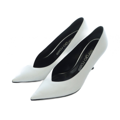 【中古】セルジオロッシ パンプス ポインテッドトゥ ハイヒール デザインヒール レザー 本革 35 22cm 白 A99710