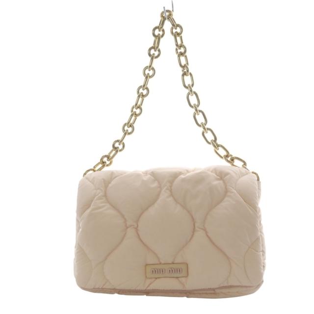 【中古】ミュウミュウ miumiu パデット キルティング チェーンバッグ 肩掛け トートバッグ ピンクベージュ 5BD219