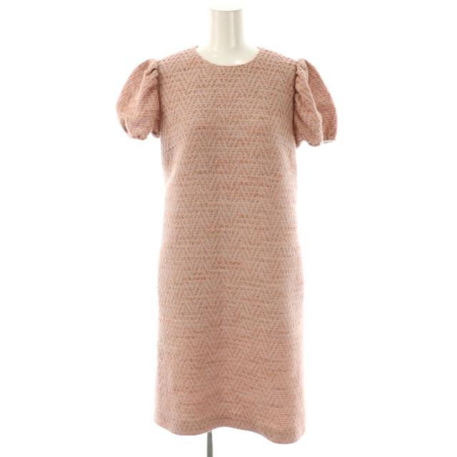 【中古】ルネ Rene × TISSUE ツイードワンピース 半袖 ひざ丈 リネン混 36 ピンク 6246810 /DO ■OS レディース