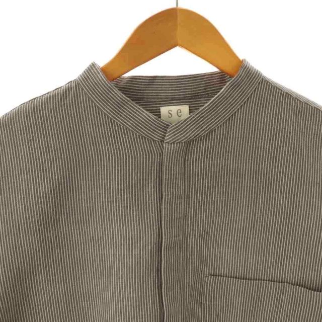 【中古】セヤ Seya. ストライプ コットン バンドカラー シャツ 長袖 3 グレー /HK ■OS メンズ 中古】セヤ Seya. ストライプ コットン バンドカラー シャツ 長袖 3