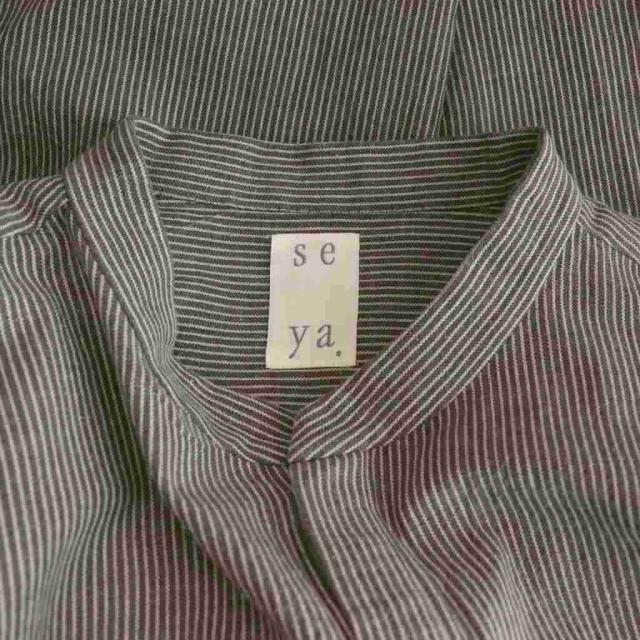 中古】セヤ Seya. ストライプ コットン バンドカラー シャツ 長袖 3