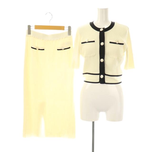 【中古】スナイデル SNIDEL 25SS メタルボタンニットセットアップ カーディガン タイトスカート ロング F ホワイト