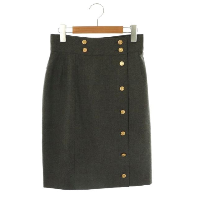 【中古】シャネル CHANEL 金釦ミニスカート ラップスカート ひざ丈 38 グレー 150385G0 A 230078 レディース