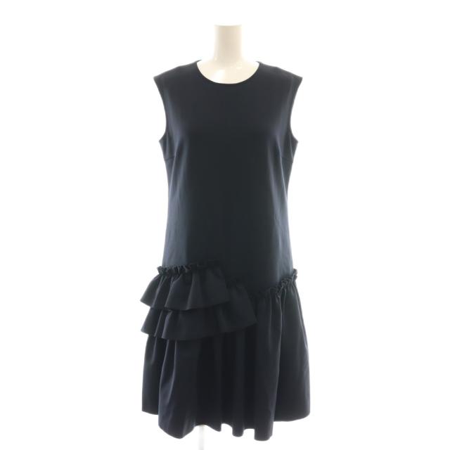 【中古】ルネ Rene ベーシック ルネ ギャザーフリルワンピース ノースリーブ 34 ネイビー /ES ■OS レディース