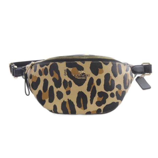【中古】コーチ レザー レオパード ウエストポーチ バッグ ショルダーバッグ ベージュ 黒 F72832 /SR レディース