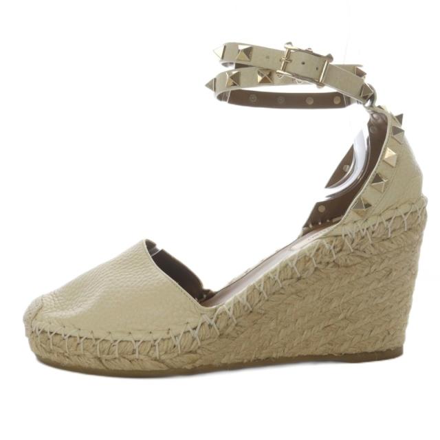 【中古】ヴァレンティノ ガラヴァーニ VALENTINO GARAVANI サンダル ウエッジソール ロックスタッズ 35 アイボリー