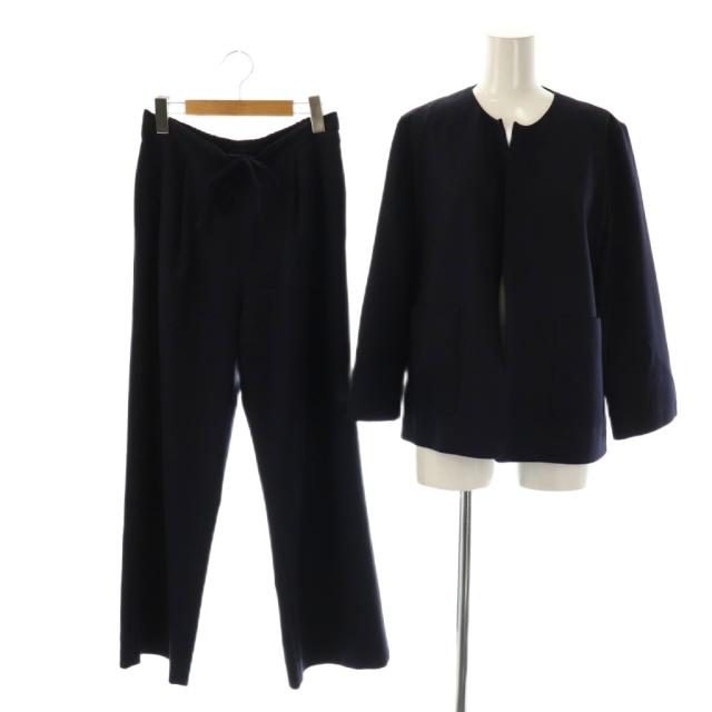 【中古】ジェイ&エムデヴィッドソン セットアップ パンツスーツ ノーカラージャケット イージーパンツ 4 6 ネイビー