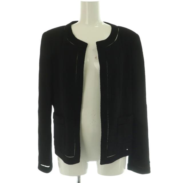 【中古】シャネル CHANEL ジャケット ノーカラー ウール 40 黒 ブラック P21531V12438 /NR ■OS レディース