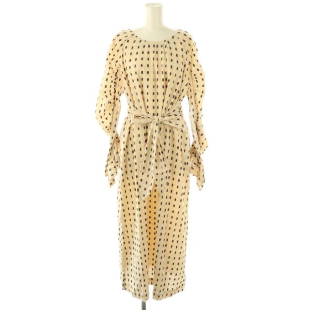 【中古】未使用品 サラマリカ SARA MALLIKA Cotton Cut Jqd Gather Dress ワンピース 総柄 ロング 長袖 S クリーム色