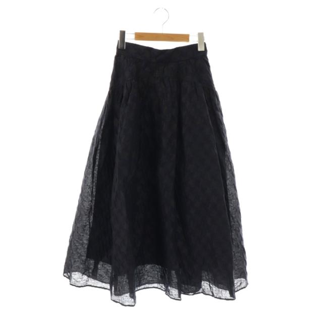 【中古】シートーキョー SHE Tokyo Suzy ジャガードスカート フレア ロング 36 ネイビー ブラック レディース