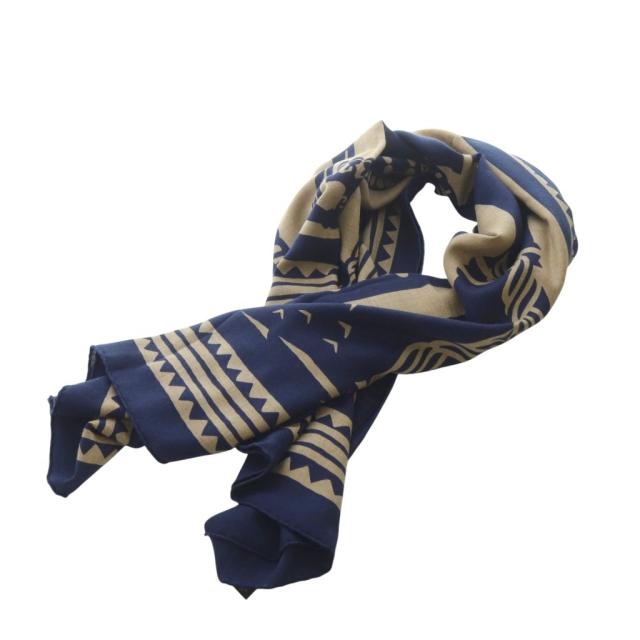 【中古】エルメス HERMES カレジェアン Fantaisied Etriers 鐙の幻想 ストール 紺 ネイビー 茶 ブラウン /AQ ■OS